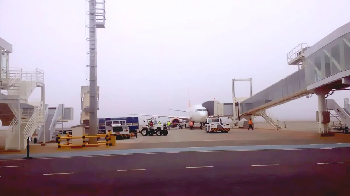 Boarding bridges and aircraft on the apron of an airport in Brazil