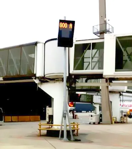Visual docking guidance system (VDGS) above a boarding bridge in Brazil